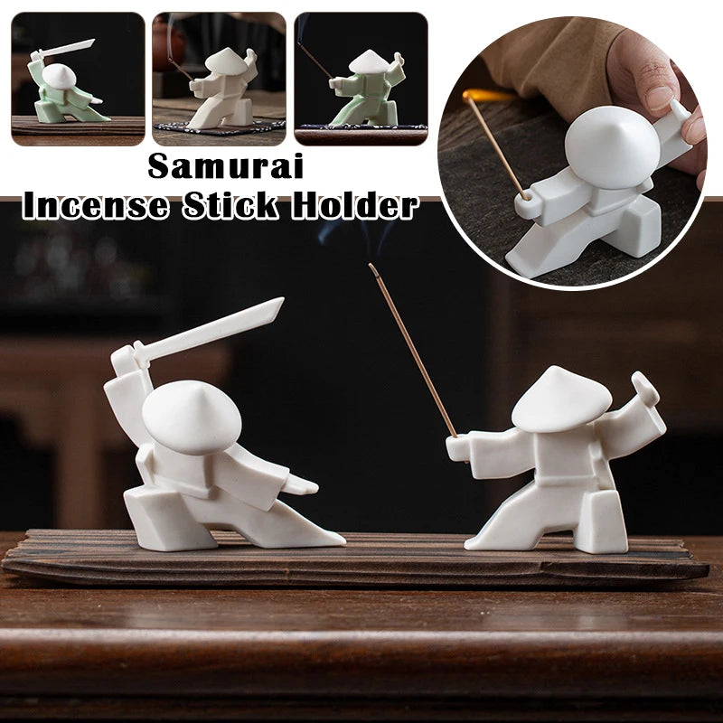 Soporte de incienso, diseño de estatuilla samurái, cerámica delicada y llamativa, duradero, práctico, quemador de incensario de mesa para el hogar, decoración del hogar
