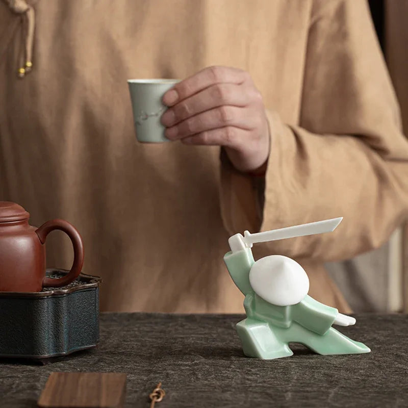Soporte de incienso, diseño de estatuilla samurái, cerámica delicada y llamativa, duradero, práctico, quemador de incensario de mesa para el hogar, decoración del hogar