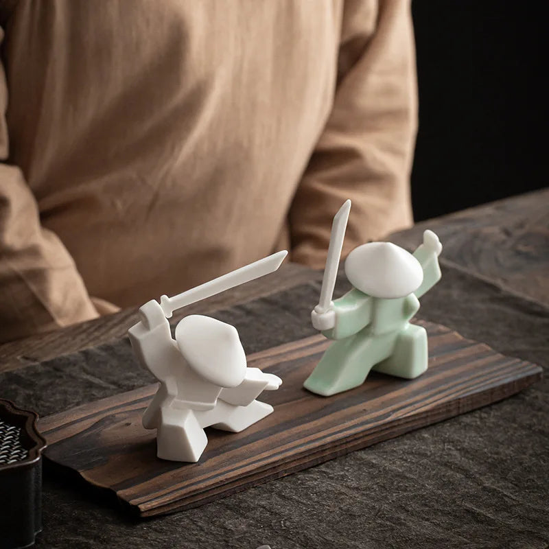 Soporte de incienso, diseño de estatuilla samurái, cerámica delicada y llamativa, duradero, práctico, quemador de incensario de mesa para el hogar, decoración del hogar