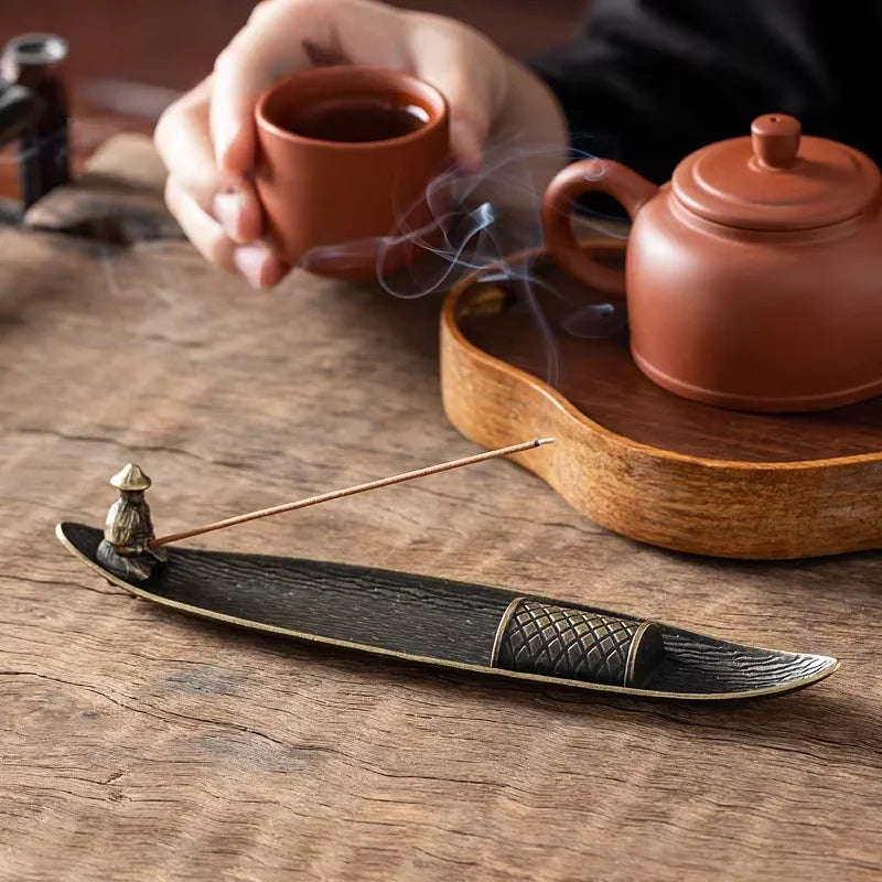 Porta Incienso Creativo con Forma de Barco de Pesca, Quemador de Incienso, Varillas de Incienso de Sándalo, Quemadores, Adorno de Aromaterapia, Decoración para Salón de Té